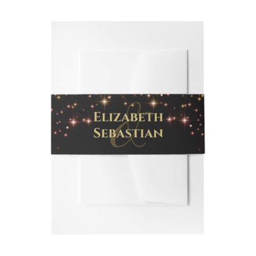 Sparkling Stars Gold and Black Wedding Invitation Belly Band