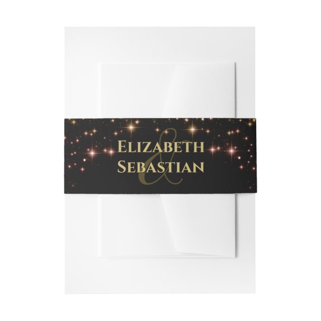 Sparkling Stars Gold and Black Wedding Invitation Belly Band (Front Example)
