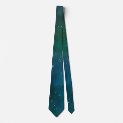 Sparkling Stars on Blue  Green Space Background Neck Tie