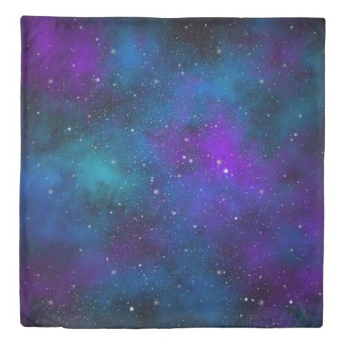 Sparkling Stars on Blue  Purple Space Background Duvet Cover