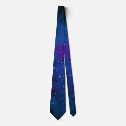 Sparkling Stars on Blue  Purple Space Background Neck Tie