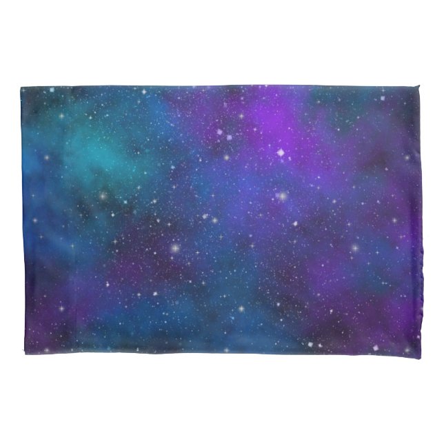 Sparkling Stars on Blue & Purple Space Background Pillow Case (Front)