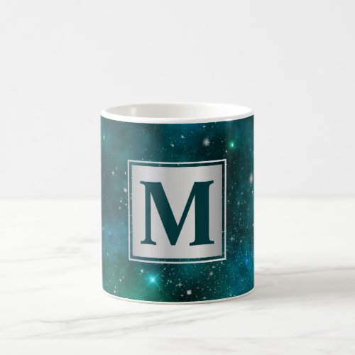 Sparkling Stars on Deep Green Space Background Coffee Mug