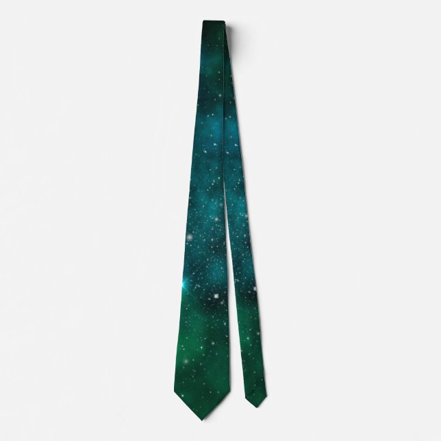Sparkling Stars on Deep Green Space Background Neck Tie (Front)