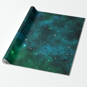 Sparkling Stars on Deep Green Space Background Wrapping Paper