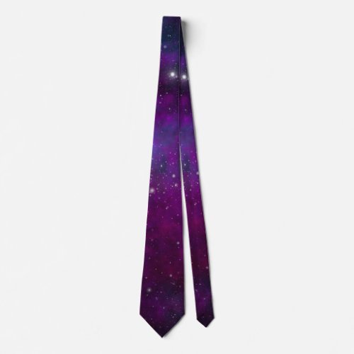 Sparkling Stars on Deep Purple Space Background Neck Tie