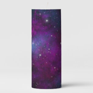 Sparkling Stars on Deep Purple Space Background Pillar Candle