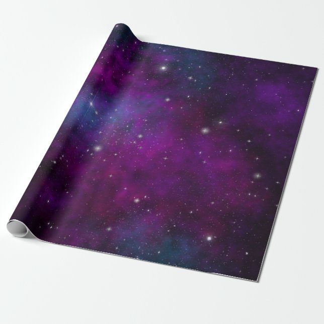 Sparkling Stars on Deep Purple Space Background Wrapping Paper (Unrolled)
