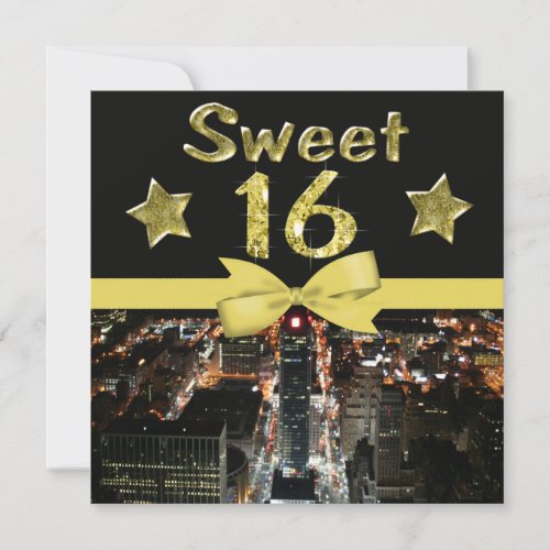 Sparkling Stars Sweet 16 In City Lights Custom Announcements