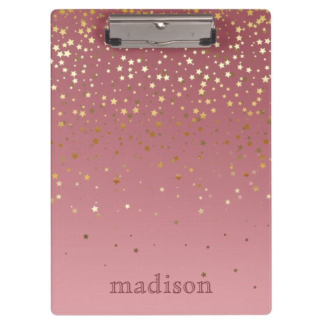 Sparkling Stars With Rose Gold Background Clipboard (Front)