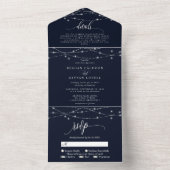 Sparkling String Lights Elegant Navy Blue Wedding All In One Invitation (Inside)