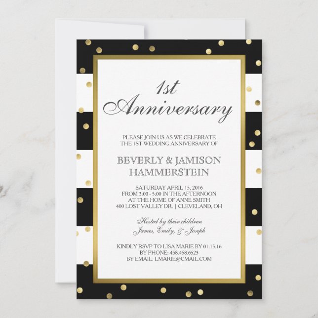 Sparkling Stripes | 1st Wedding Anniversary Party Invitation (Front)