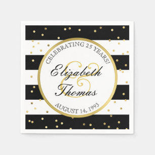 Sparkling Stripes 25th Wedding Anniversary Party Paper Napkins