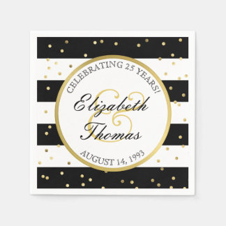 Sparkling Stripes | 25th Wedding Anniversary Party Paper Napkins