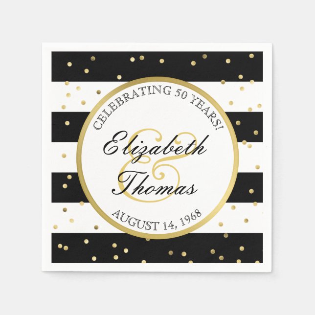 Sparkling Stripes | 50th Wedding Anniversary Paper Napkins (Front)