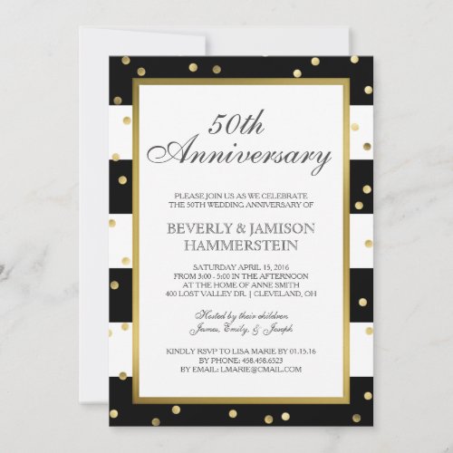 Sparkling Stripes  50th Wedding Anniversary Party Invitation