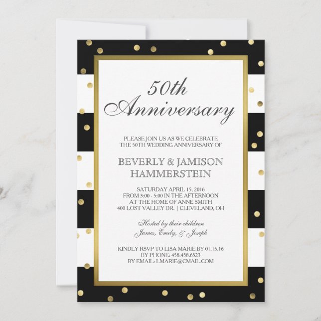 Sparkling Stripes | 50th Wedding Anniversary Party Invitation (Front)