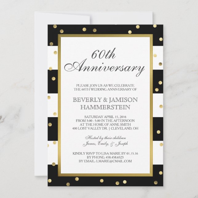 Sparkling Stripes | 60th Wedding Anniversary Party Invitation (Front)