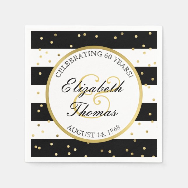 Sparkling Stripes | 60th Wedding Anniversary Party Paper Napkins (Front)