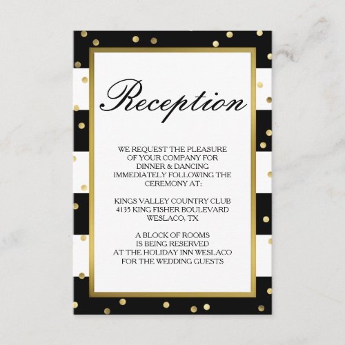 Sparkling Stripes  Elegant Wedding Reception Enclosure Card