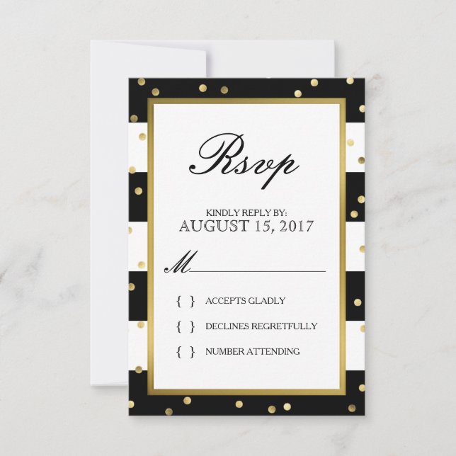 Sparkling Stripes | Elegant Wedding RSVP Card (Front)