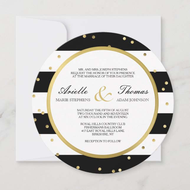 Sparkling Stripes | Round Wedding Invitation (Front)
