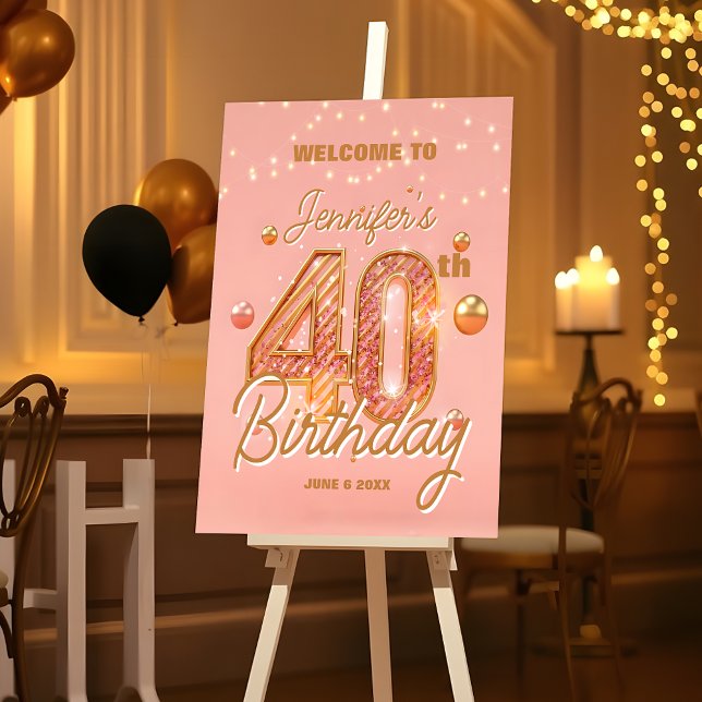 Sparkling Stylish Soft Pink & Gold 40th Birthday Foam Board (Creator Uploaded)