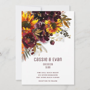 Sparkling Sun And Wine Modern Sunflowers Wedding Announcement