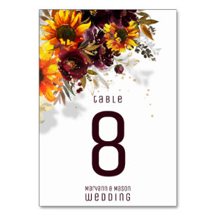 Sparkling Sun & Wine Wedding Table Number