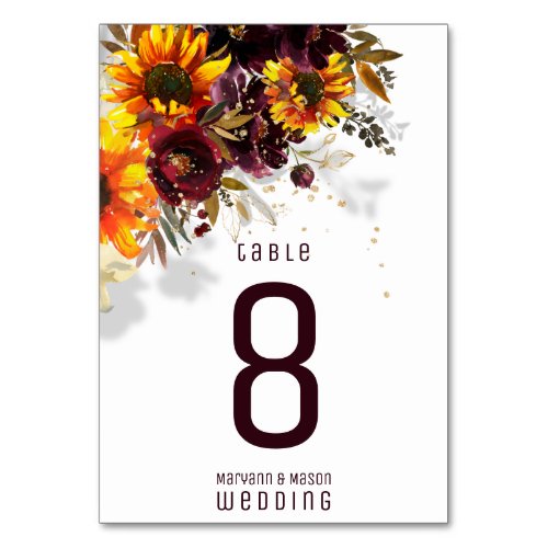 Sparkling Sun  Wine Wedding Table Number