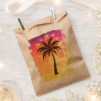 Sparkling Sunset Palm Tree | Tropical Paradise Sil Favor Bag