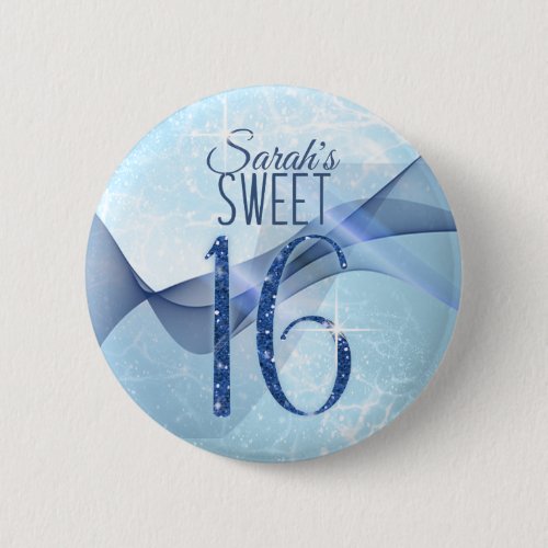 Sparkling Swirls Sweet Sixteen Blue ID652 Button