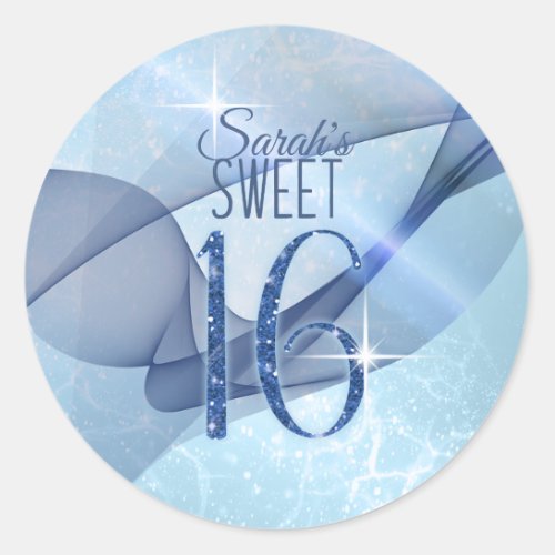 Sparkling Swirls Sweet Sixteen Blue ID652 Classic Round Sticker