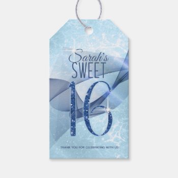 Sparkling Swirls Sweet Sixteen Blue Id652 Gift Tags by arrayforcards at Zazzle