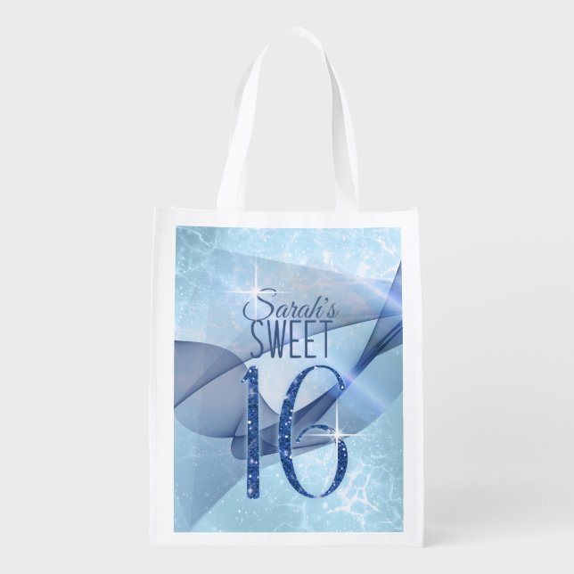 Sparkling Swirls Sweet Sixteen Blue ID652 Grocery Bag (Back)
