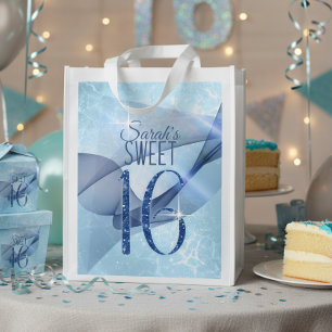 Sparkling Swirls Sweet Sixteen Blue ID652 Grocery Bag