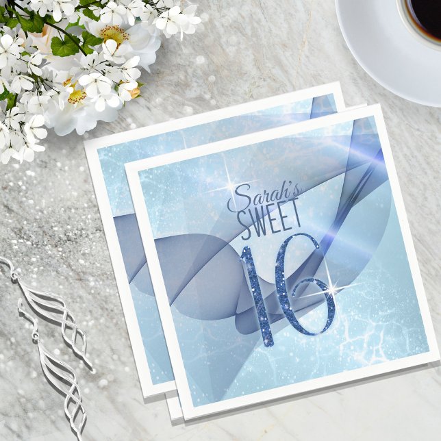 Sparkling Swirls Sweet Sixteen Blue ID652 Napkins (Creator Uploaded)