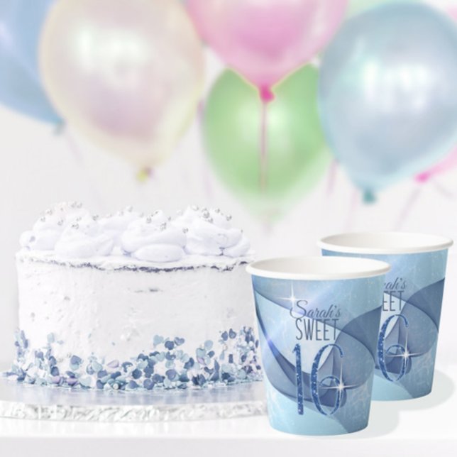 Sparkling Swirls Sweet Sixteen Blue ID652 Paper Cups (Creator Uploaded)