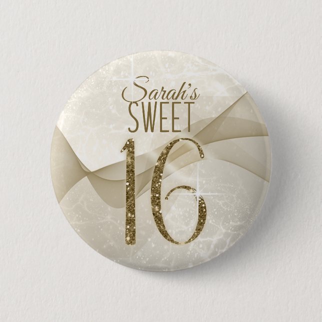 Sparkling Swirls Sweet Sixteen Gold ID652 Button (Front)