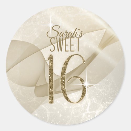 Sparkling Swirls Sweet Sixteen Gold ID652 Classic Round Sticker