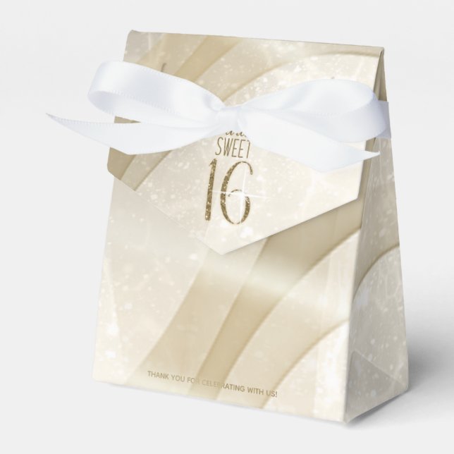 Sparkling Swirls Sweet Sixteen Gold ID652 Favor Boxes (Front Side)