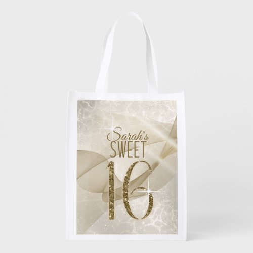 Sparkling Swirls Sweet Sixteen Gold ID652 Grocery Bag