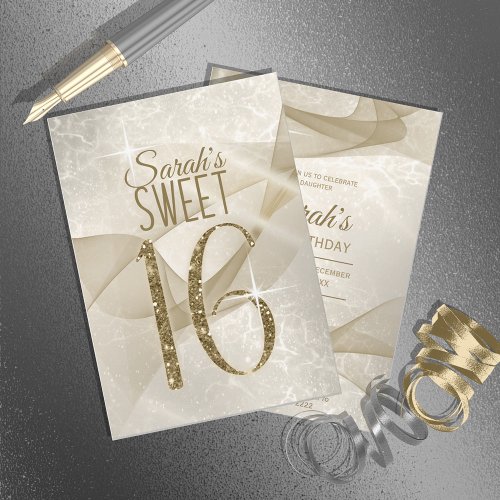 Sparkling Swirls Sweet Sixteen Gold ID652 Invitation