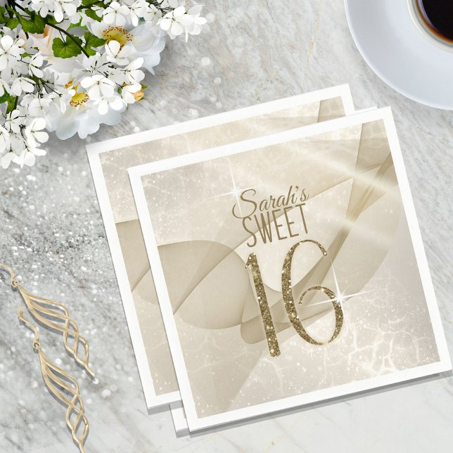 Sparkling Swirls Sweet Sixteen Gold ID652 Napkins (Creator Uploaded)