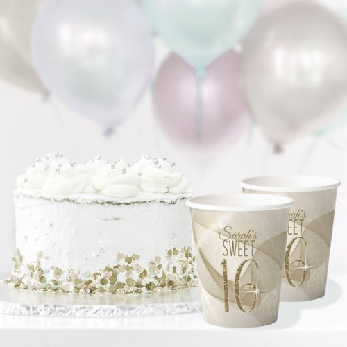 Sparkling Swirls Sweet Sixteen Gold ID652 Paper Cups