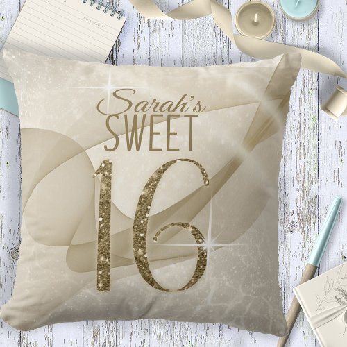 Sparkling Swirls Sweet Sixteen Gold ID652 Throw Pillow