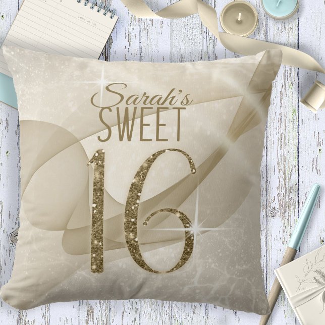 Sparkling Swirls Sweet Sixteen Gold ID652 Throw Pillow (Creator Uploaded)