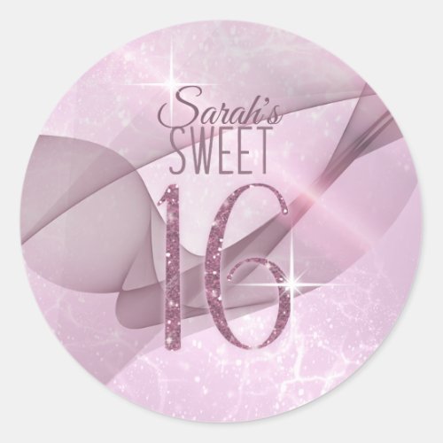 Sparkling Swirls Sweet Sixteen Orchid Pink ID652 Classic Round Sticker
