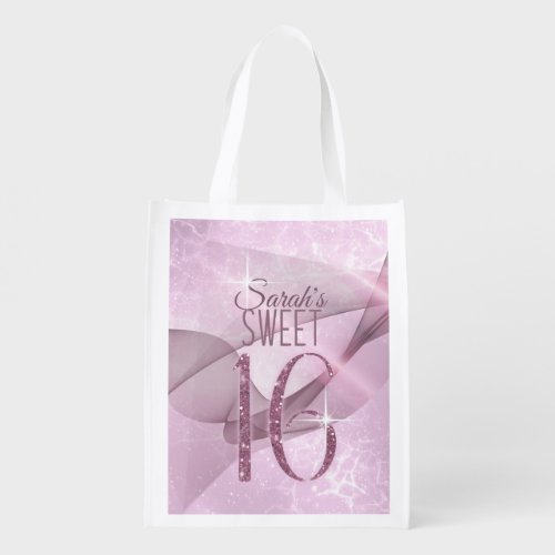 Sparkling Swirls Sweet Sixteen Orchid Pink ID652 Grocery Bag