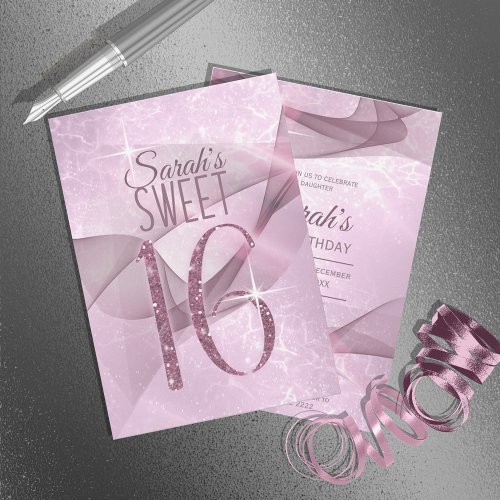 Sparkling Swirls Sweet Sixteen Orchid Pink ID652 Invitation